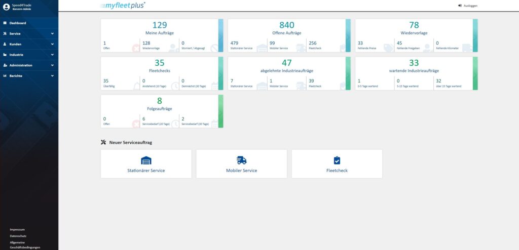 Screen-Ansicht myfleetplus Dashboard